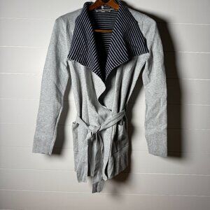 Loft Cardigan Light Gray Sweater with Accent Interior Navy & White Stripe XS